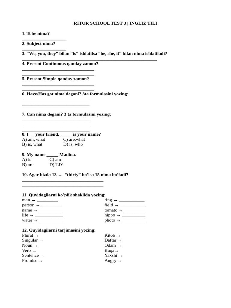 Ingliz Tili Test 3 Savollari | PDF | Linguistics | Linguistic Morphology