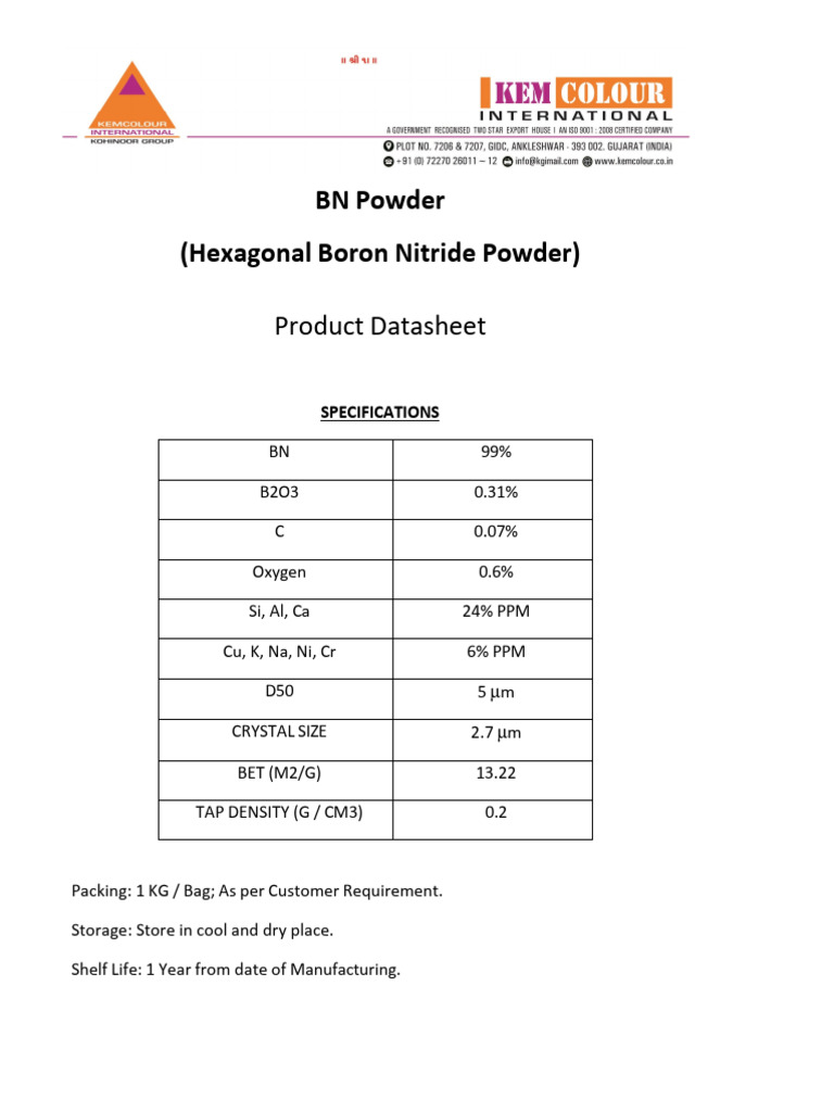 BN Powder Product Datasheet | PDF