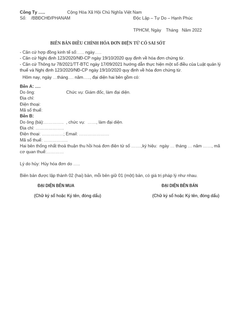 Form Bien Ban Thu Hoi Hoa Don-Huy Nd123 - rr78 | PDF