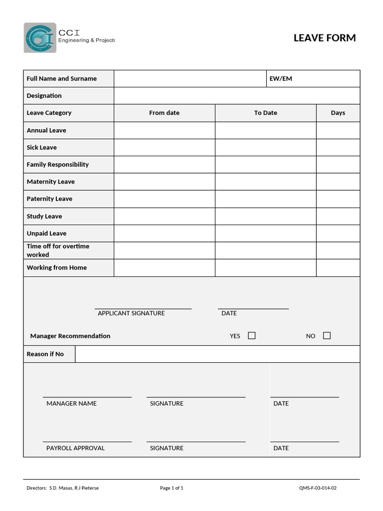 Leave Request Form Template | PDF