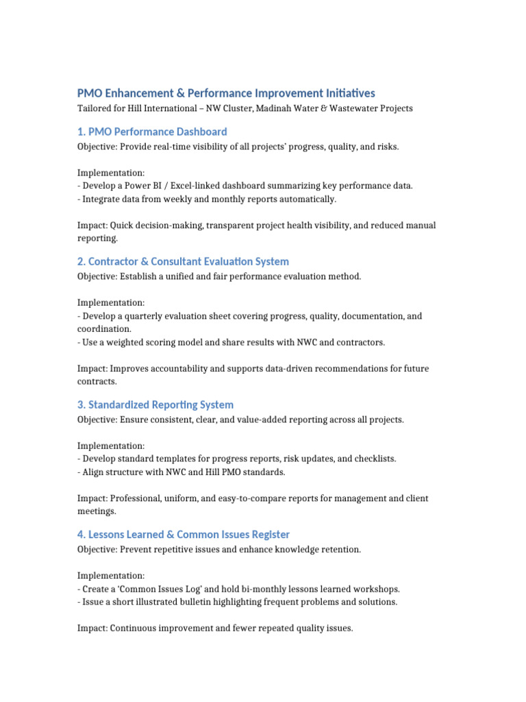 PMO_Enhancement_Initiatives | PDF | Performance Indicator | Evaluation