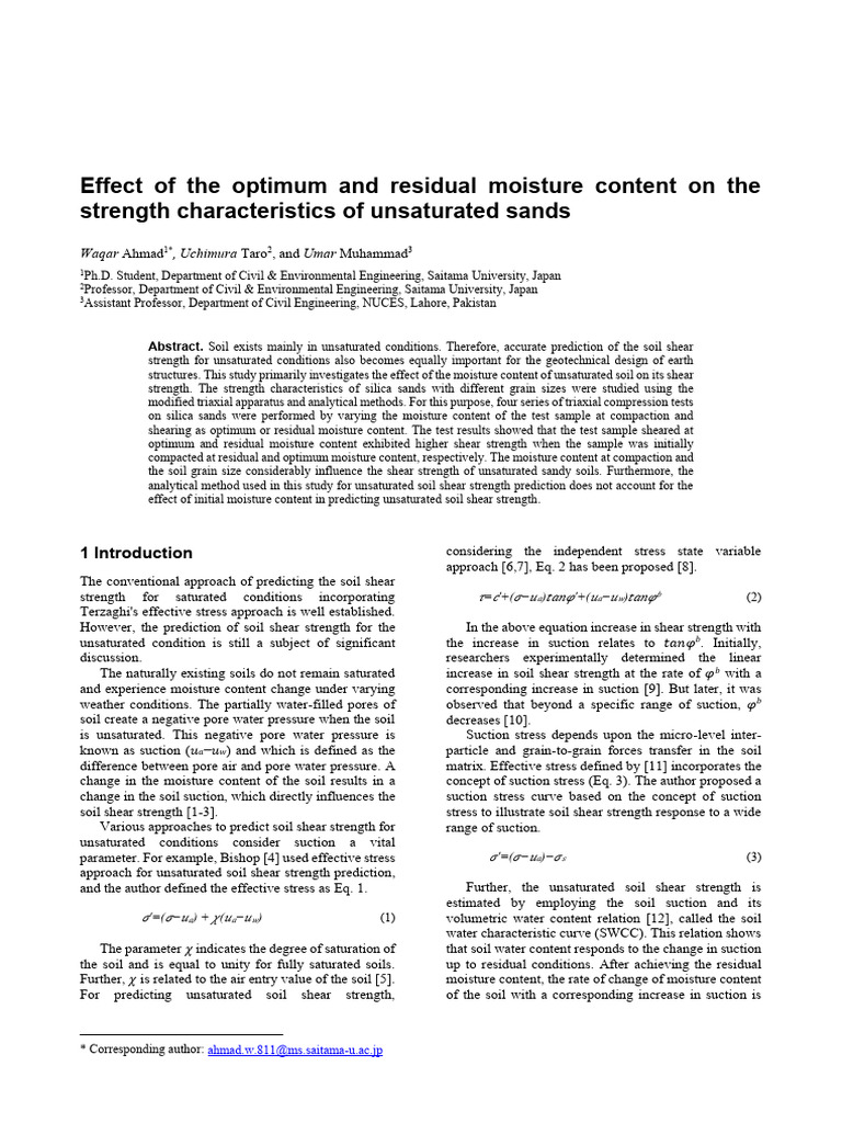 Shear Strength of Unsaturated Sands | PDF | Stress (Mechanics ...