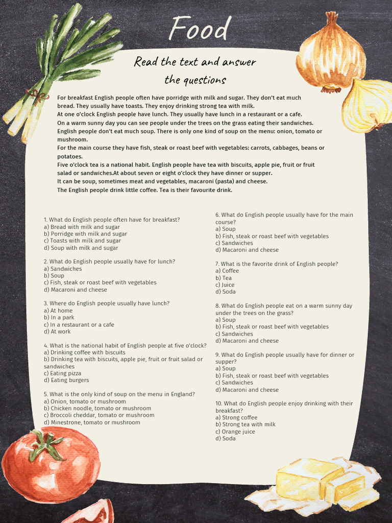 English Food Habits and Preferences | PDF | Lunch | European Cuisine