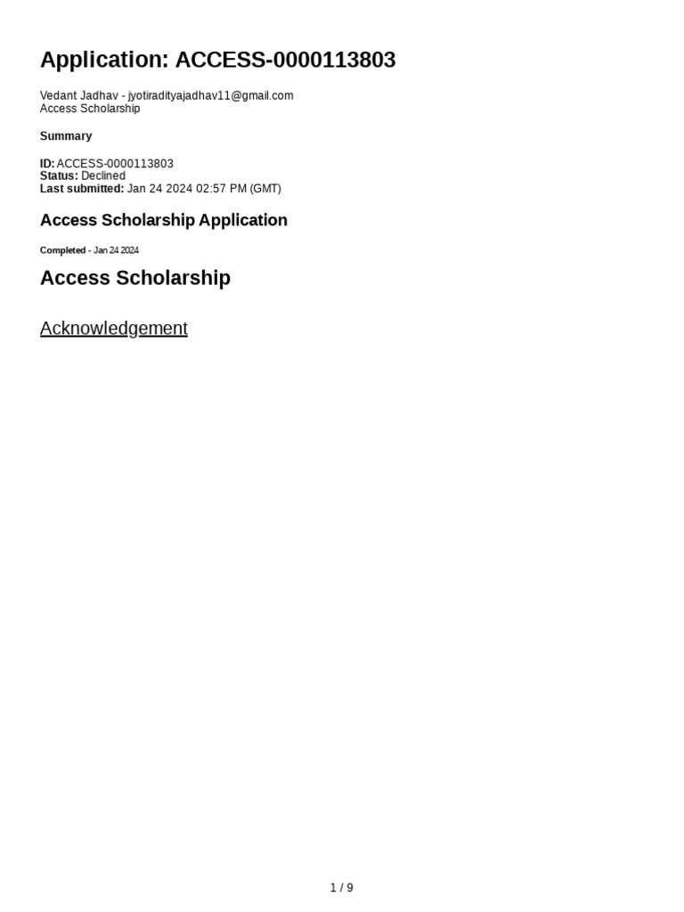 Access Scholarship Application Summary | PDF | Income | Gross Income