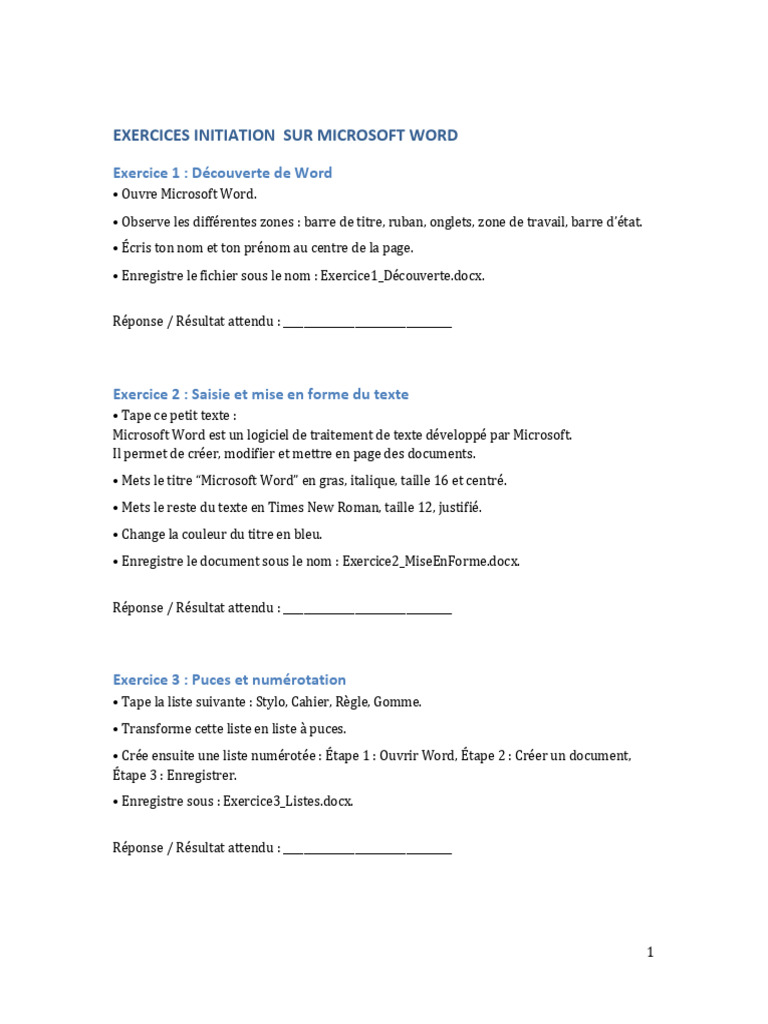 Exercices Débutants sur Microsoft Word | PDF | Microsoft Word | Logiciel
