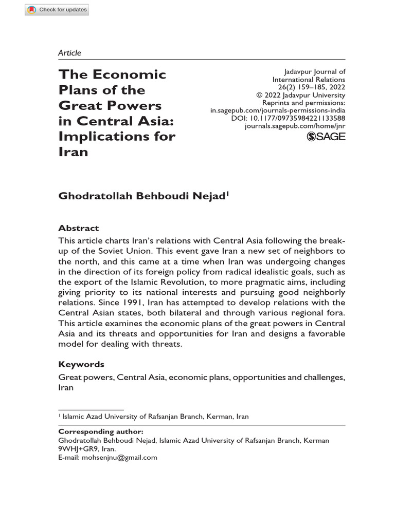 Economic Plans of The Great Powers in Central Asia Iran Implications ...