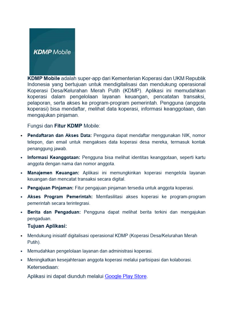 Fungsi dan Manfaat KDMP Mobile | PDF