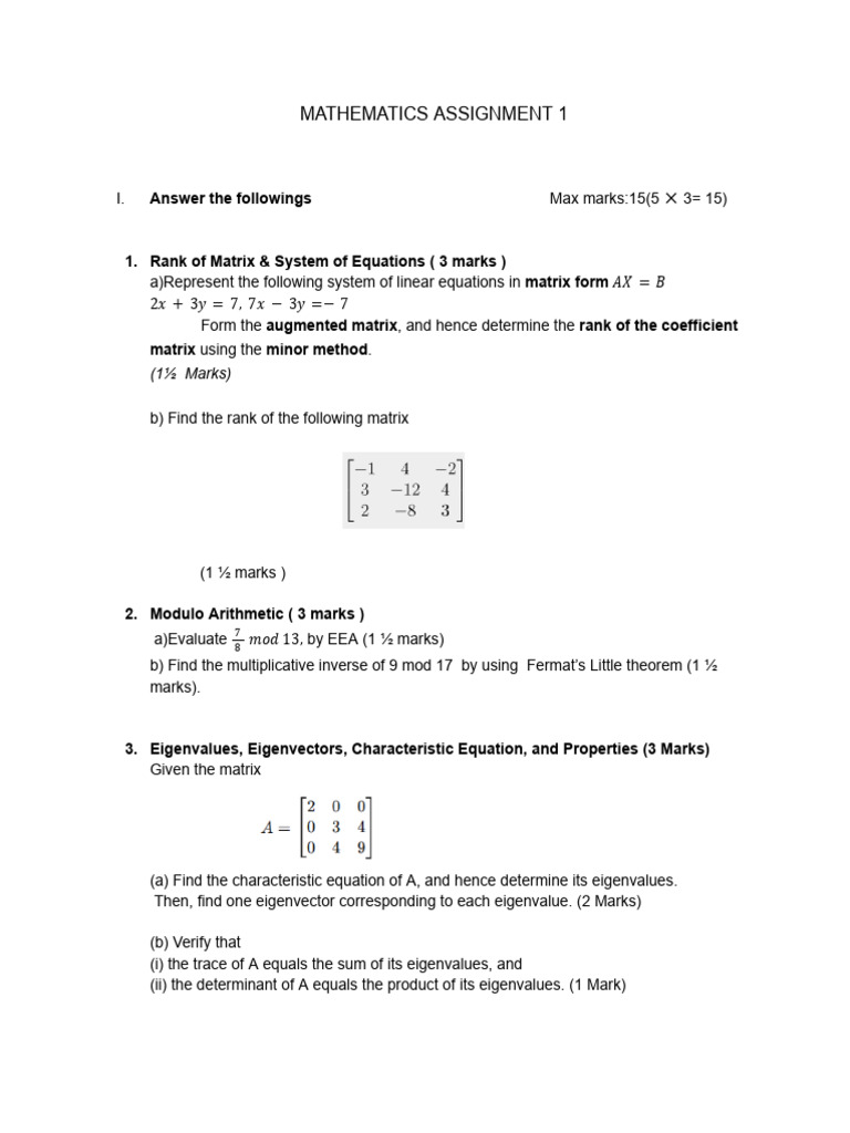Mathematics Assignment: Matrix & Transformations | PDF