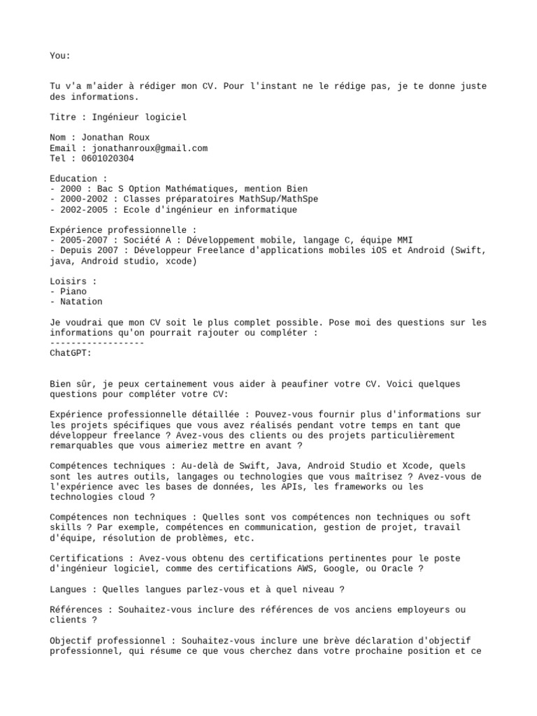 CV Développeur Java - Jonathan Roux | PDF | Java (Langage de ...