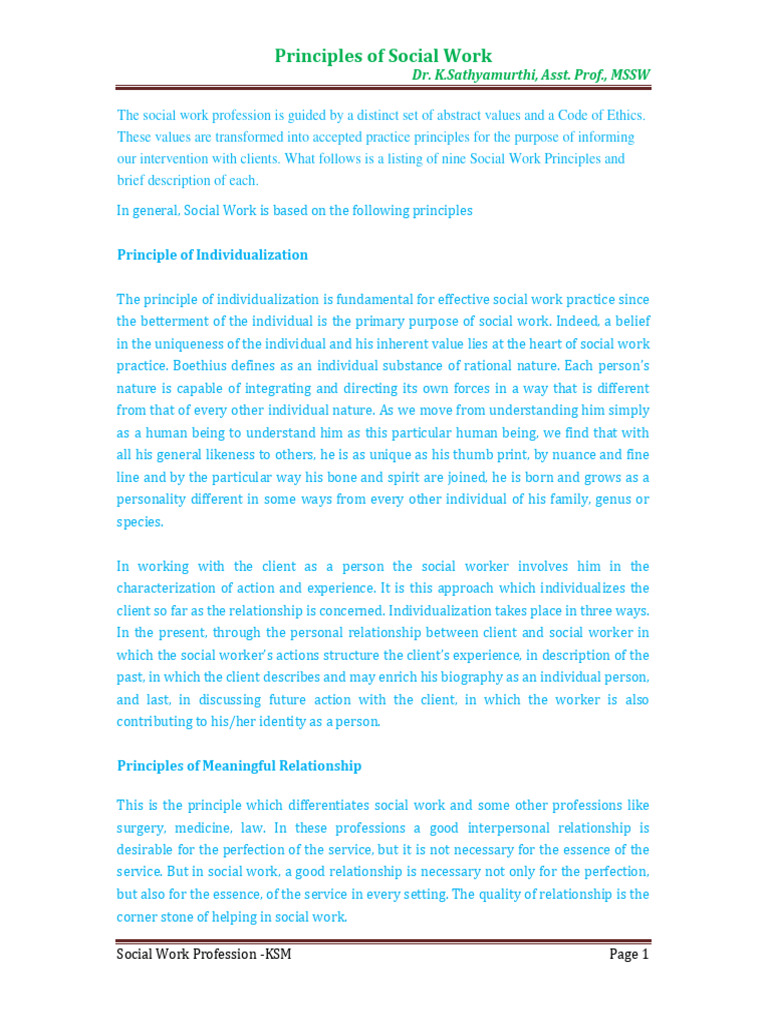 Principles of Social Work1 | PDF | Social Work | Learning