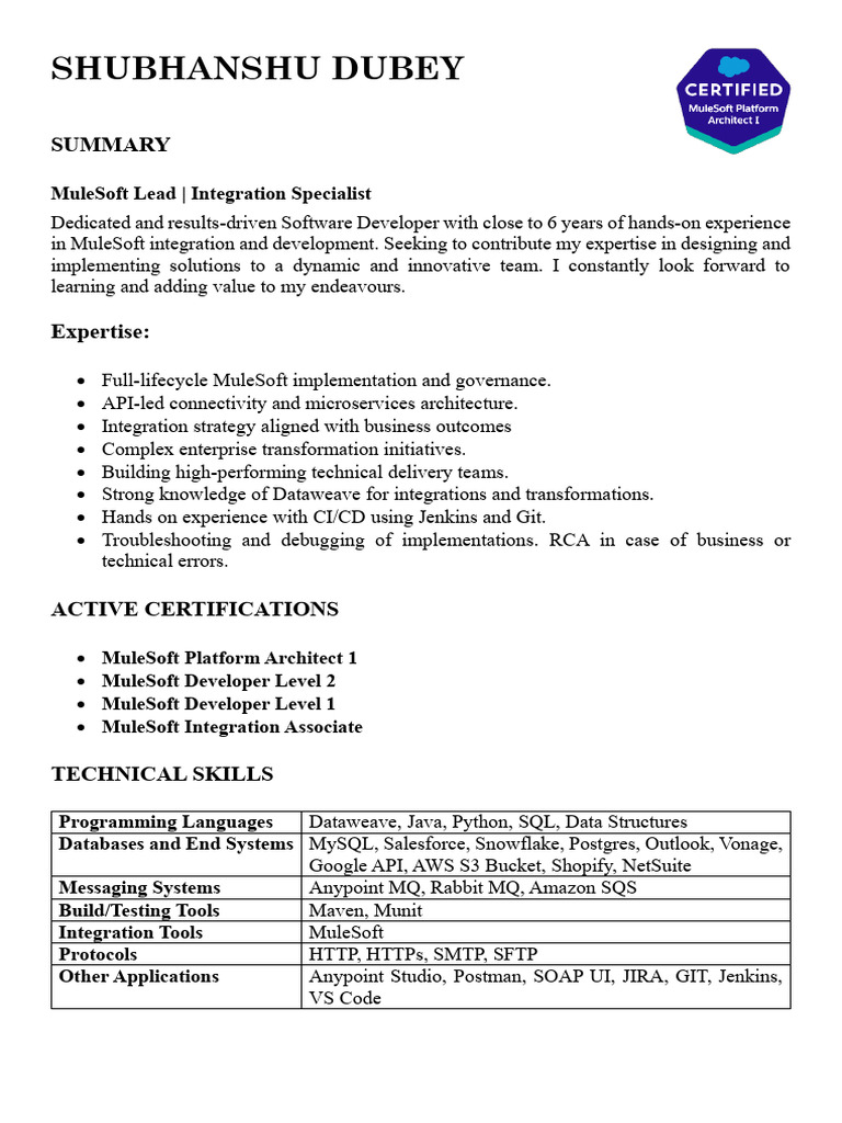Elfonze Shubhanshu MuleSoft Developer (1) | PDF | Postgre Sql | Databases