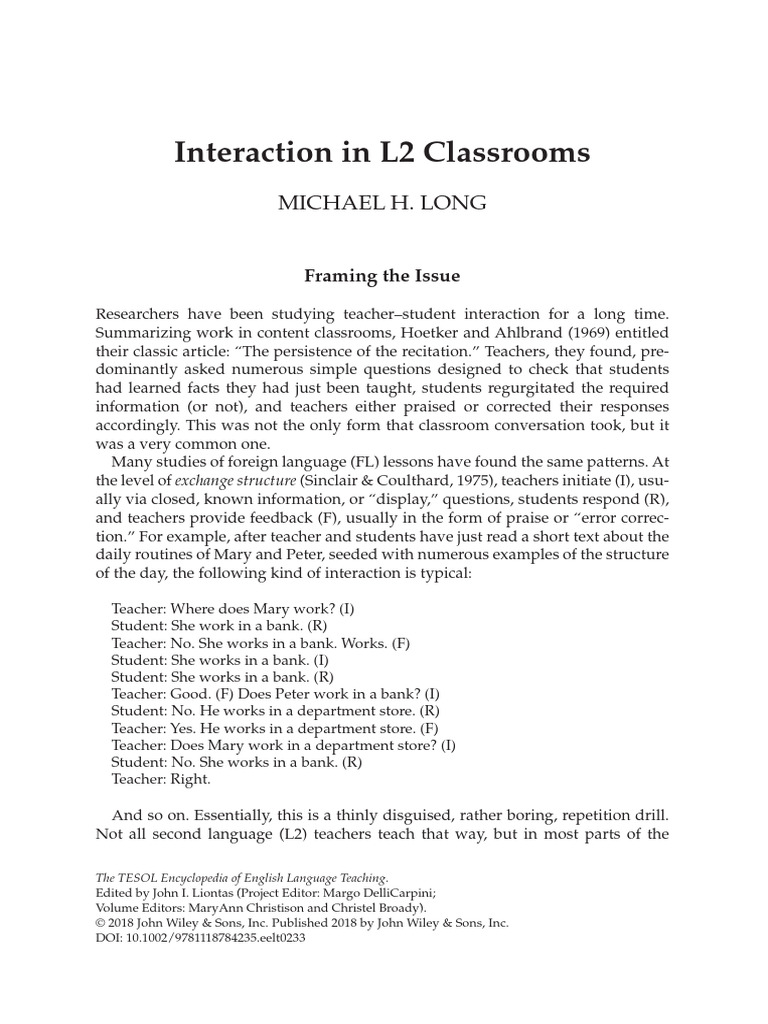 Enhancing Interaction in L2 Classrooms | PDF | Second Language ...