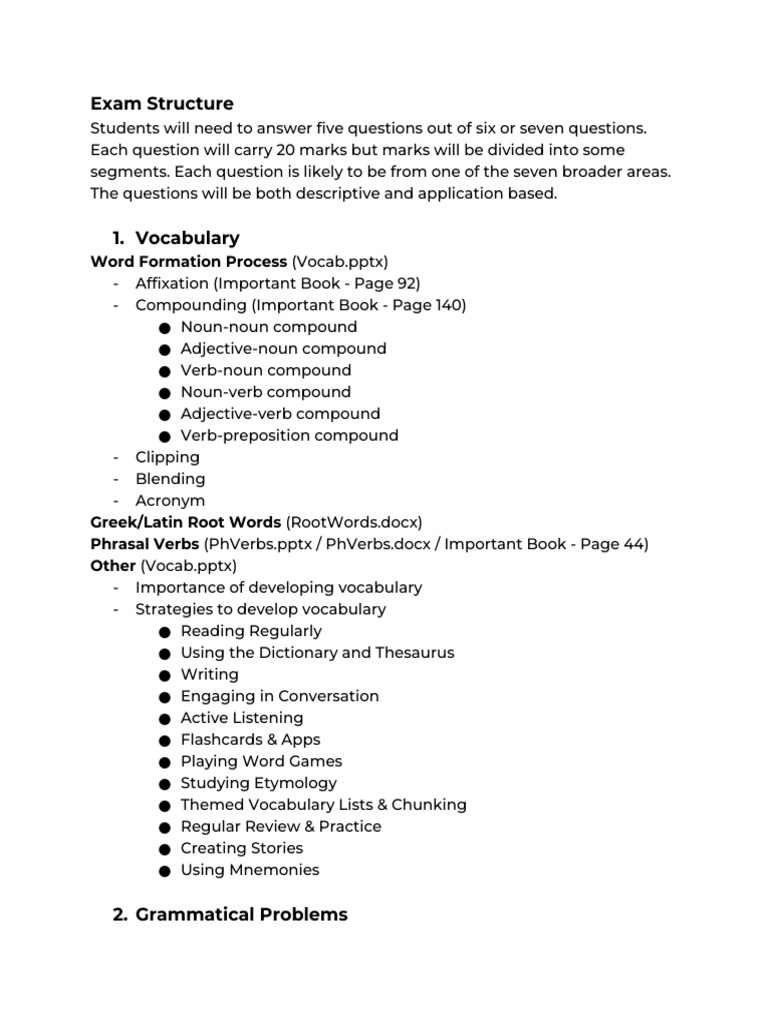 Comprehensive Exam Structure Guide | PDF | Grammar | Word