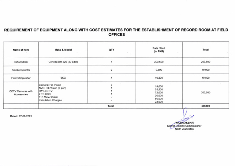 Equipment Cost Estimates for Record Room | PDF