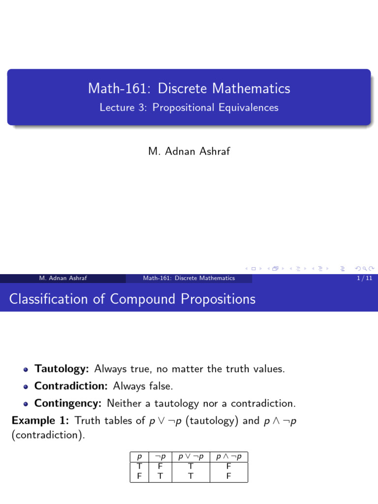 Propositional Equivalences in Logic | PDF | If And Only If | Contradiction