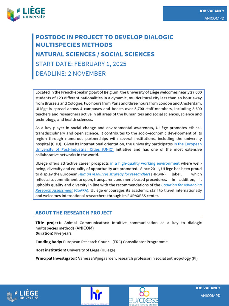 Postdoc Position in Multispecies Research | PDF | Social Sciences | Science