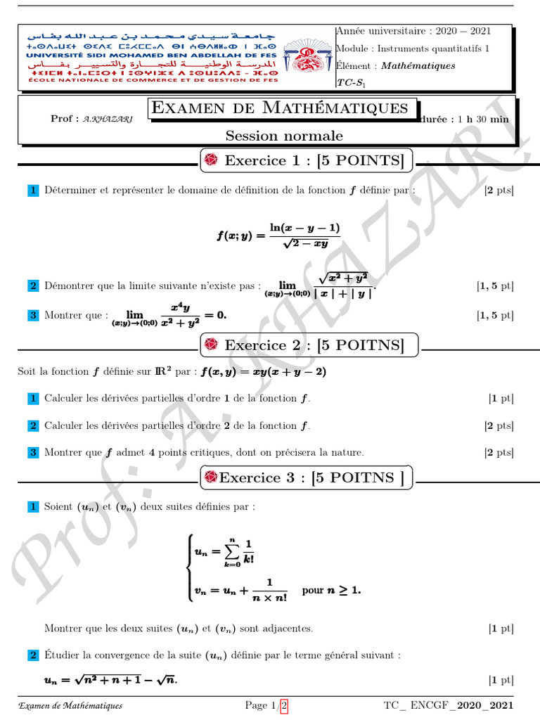 Examen de Mathématiques 2020-2021 | PDF | Mathématiques | Objets ...
