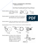 Exercícios de Eletrotécnica com cálculos de torque, potência e relação de transmissão