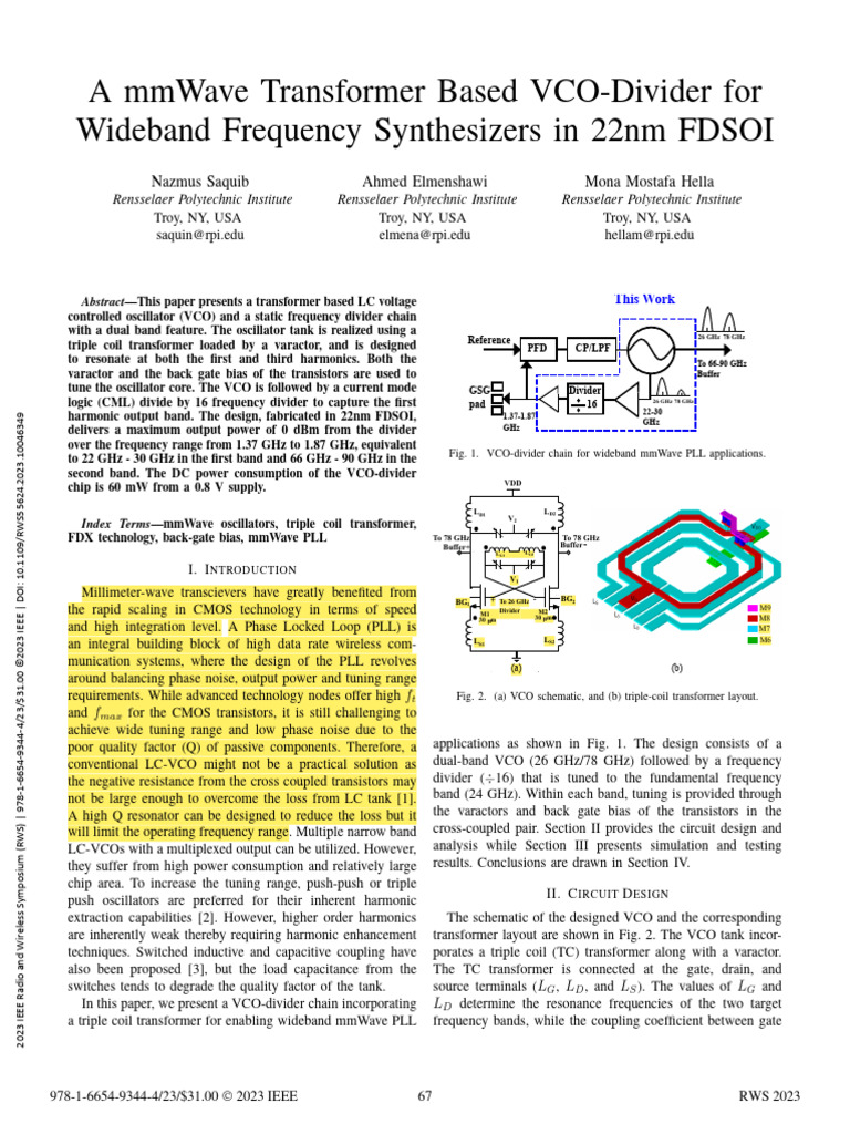 mmWave VCO-Divider in 22nm FDSOI | PDF | Electronic Circuits ...