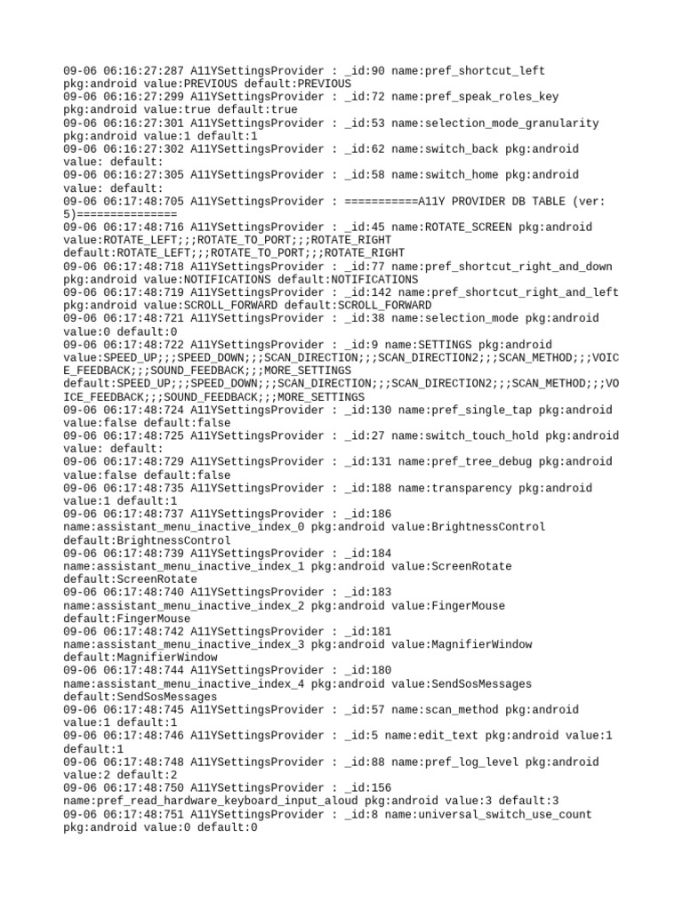 Android A11Y Settings Provider Log | PDF | Software | Portable Computers