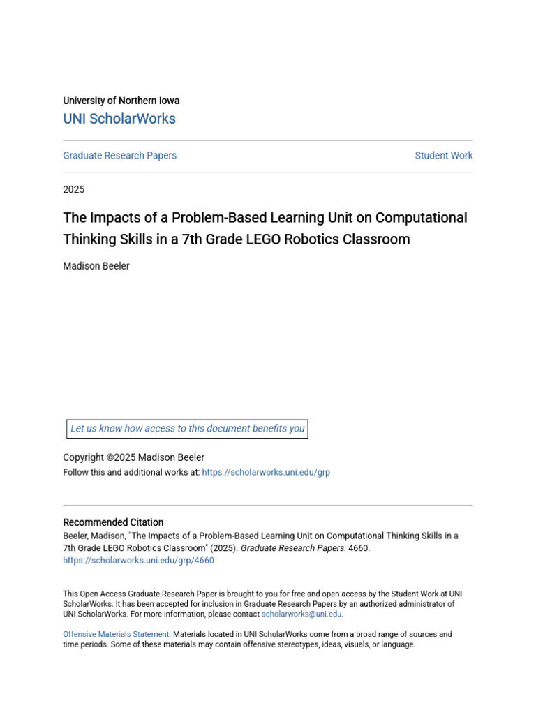 The Impacts of A Problem-Based Learning Unit On Computational Thinking ...