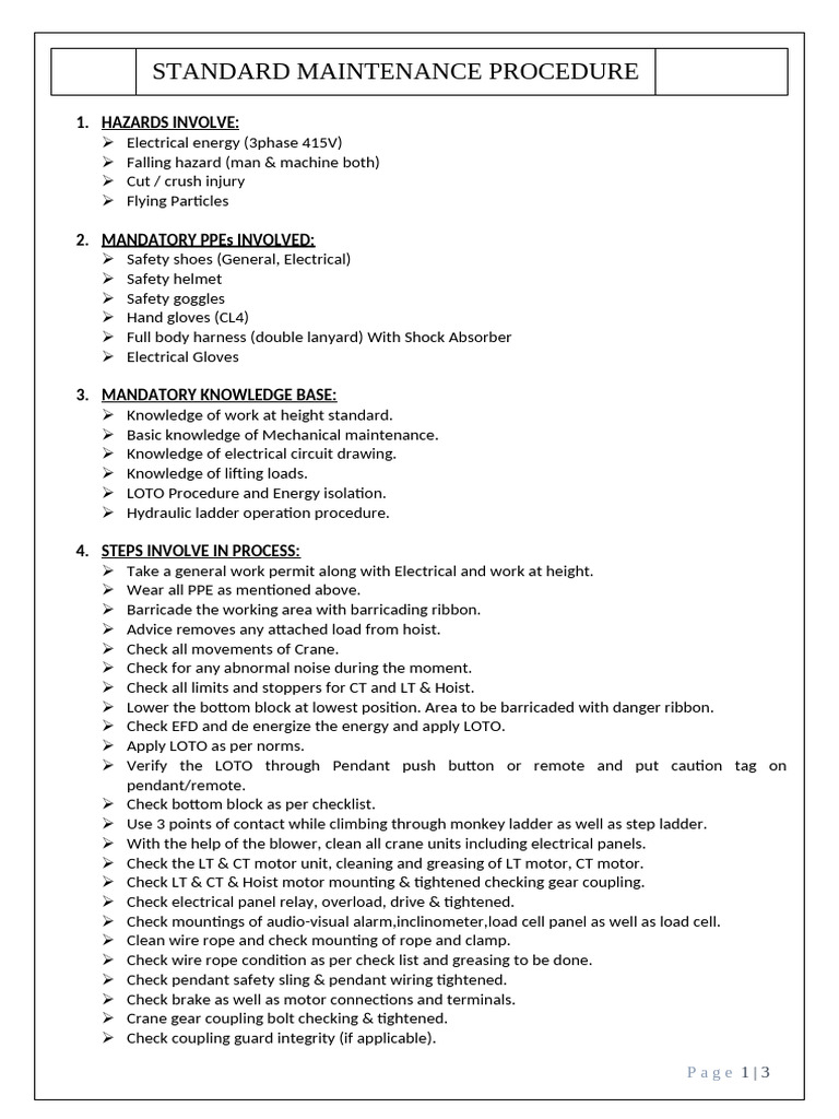 Crane Preventive Maintenance Procedure | PDF | Crane (Machine ...