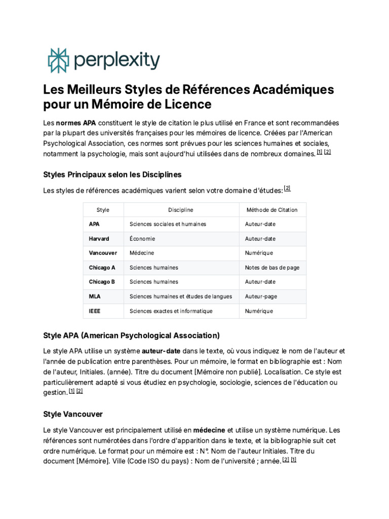 Styles de Références pour Mémoire | PDF | Style APA | Science