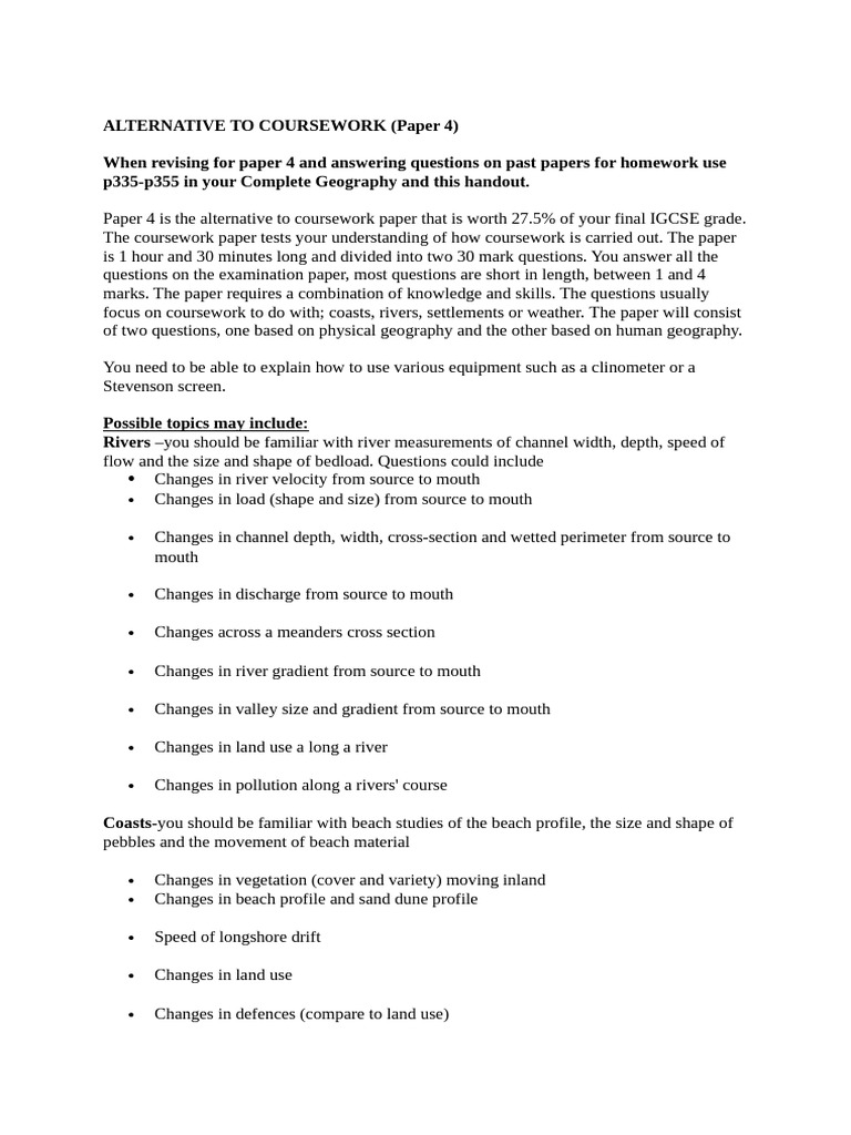 IGCSE Geography Paper 4 Revision Guide | PDF | Sampling (Statistics ...