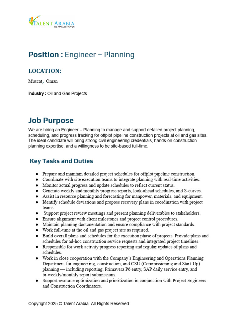 Engineer – Planning - JD.docx (4) | PDF