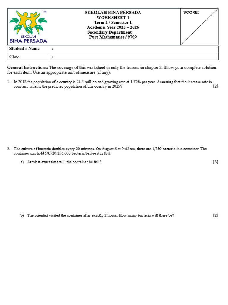Worksheet1 Chapter2 Puremath | PDF