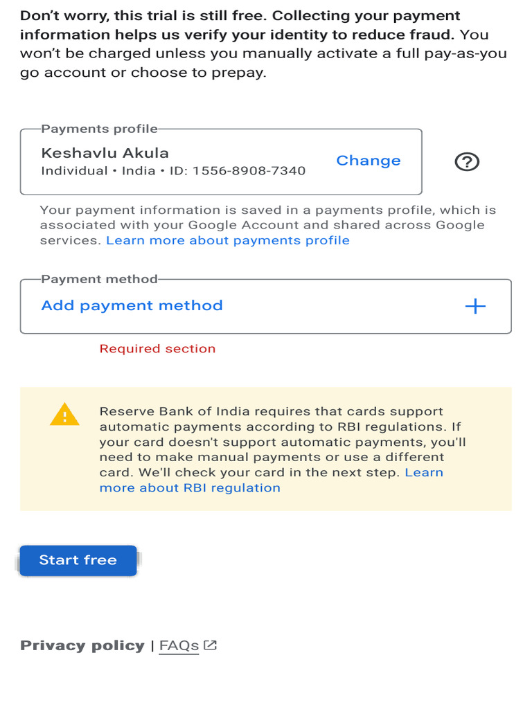 Step 1 of 2 - Free Trial - Google Cloud Console | PDF