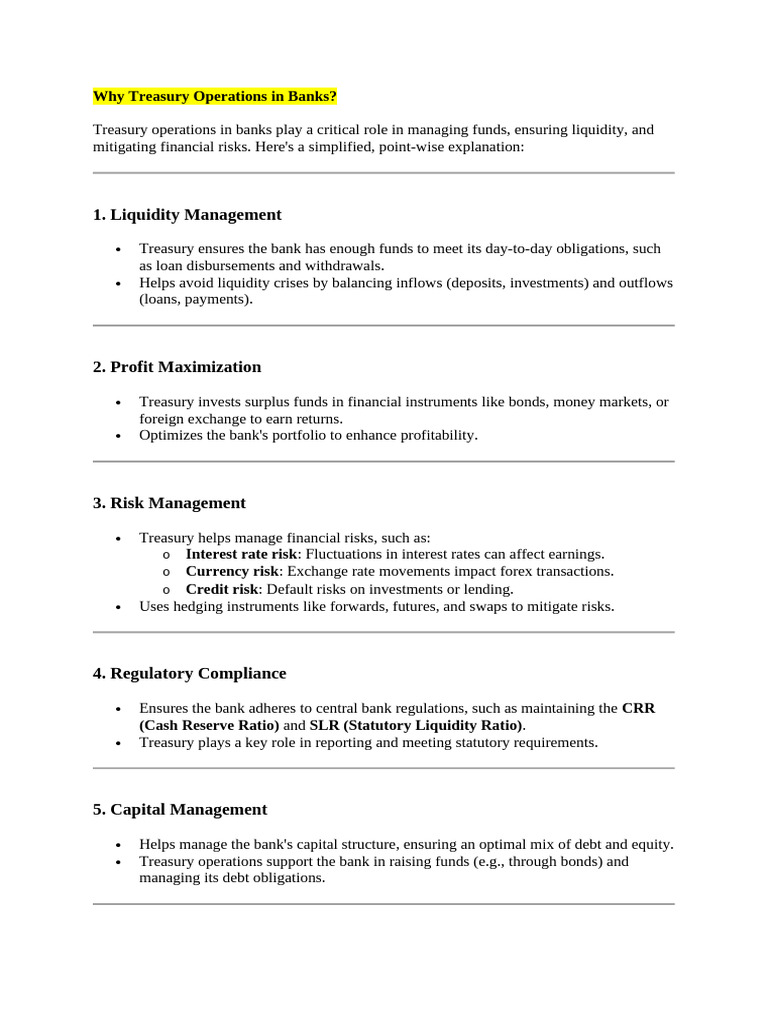 Importance of Treasury Operations in Banks | PDF | Investing | Banks