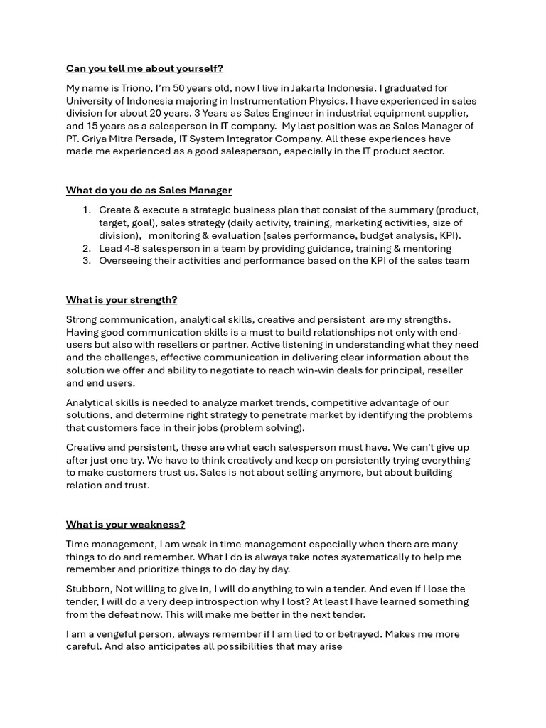 Job Interview (English) | PDF | Sales | Performance Indicator