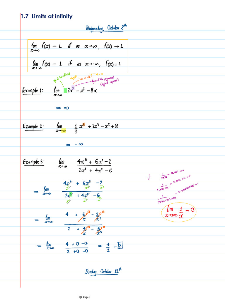 1.7 Limits at Infinity | PDF