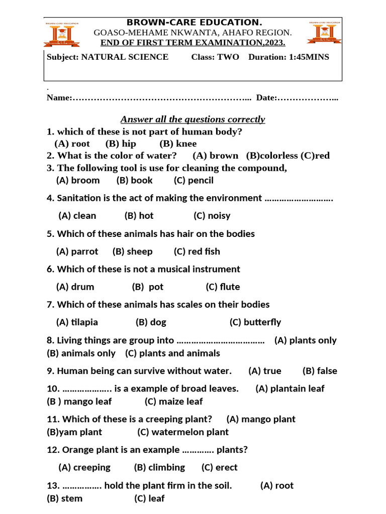 Natural Science Exam for Class Two | PDF | Zoology