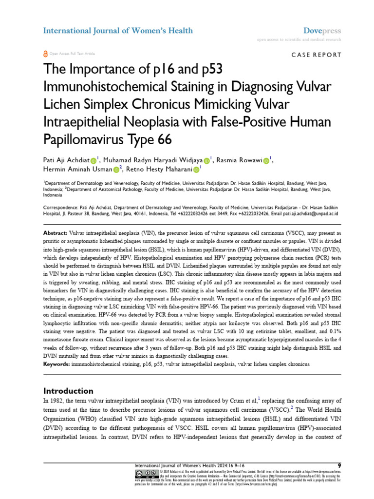 p16 and p53 in Vulvar Lichen Diagnosis | PDF | Cervical Cancer ...