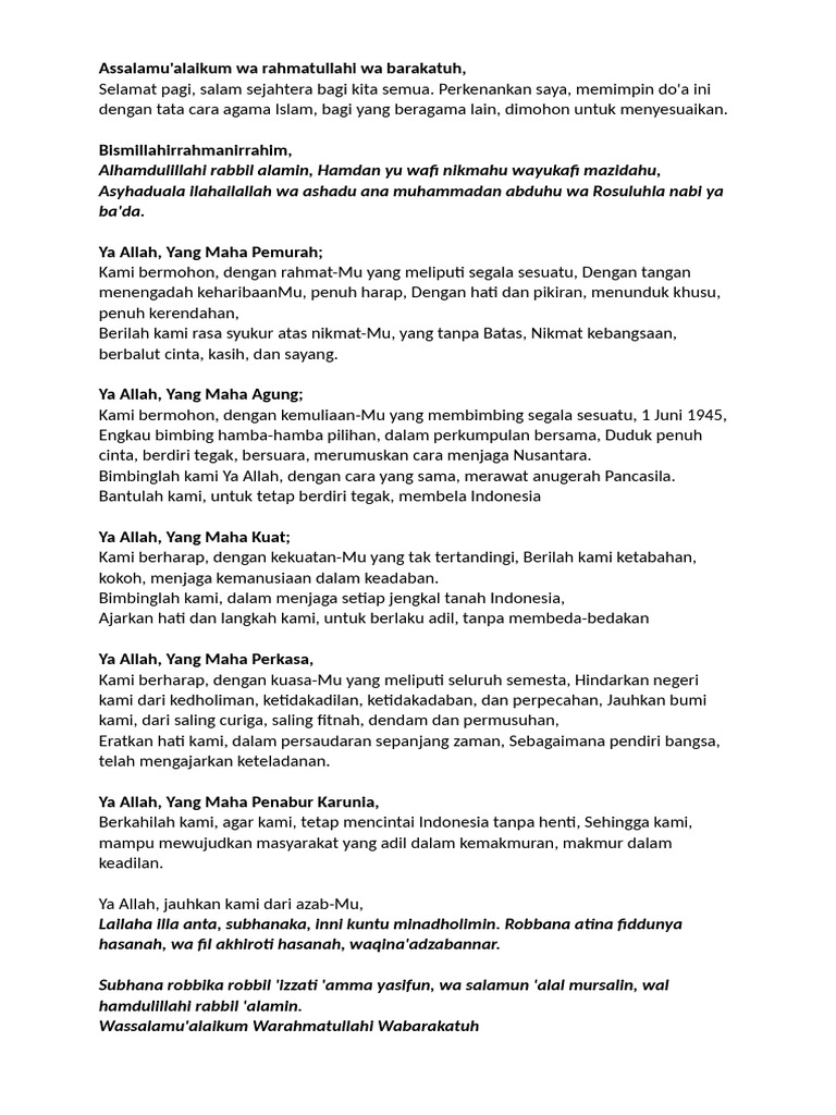 Doa Upacara Hari Pancasila | PDF