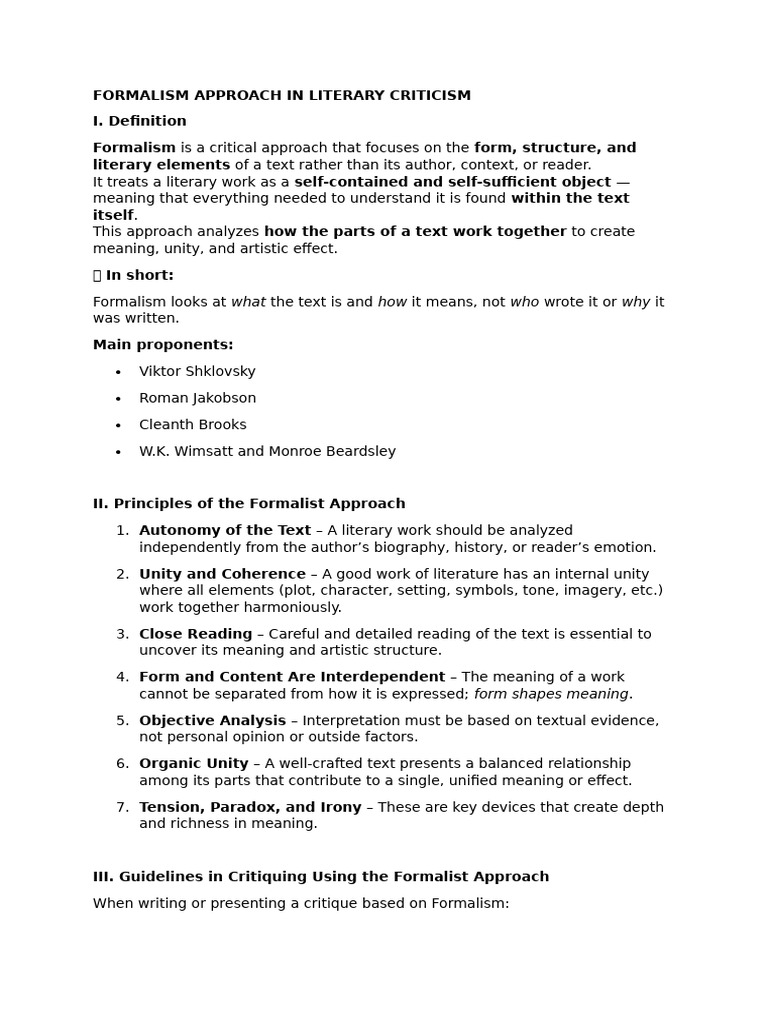 Formalism Approach in Literary Criticism | PDF | Literary Theory | Writing