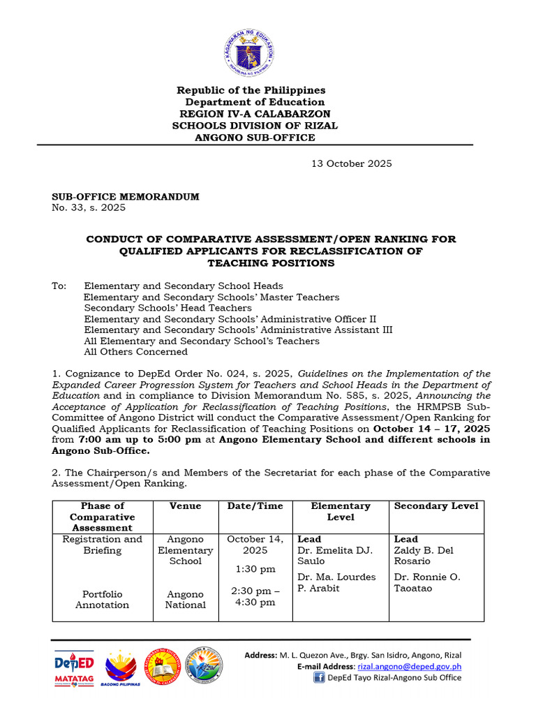 Comparative Assessment for Teacher Reclassification | PDF | Behavior ...