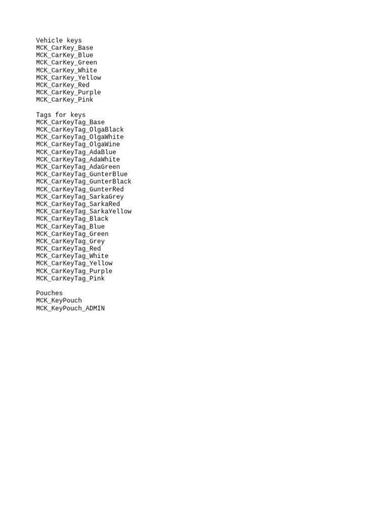 Vehicle Keys and Tags Collection | PDF