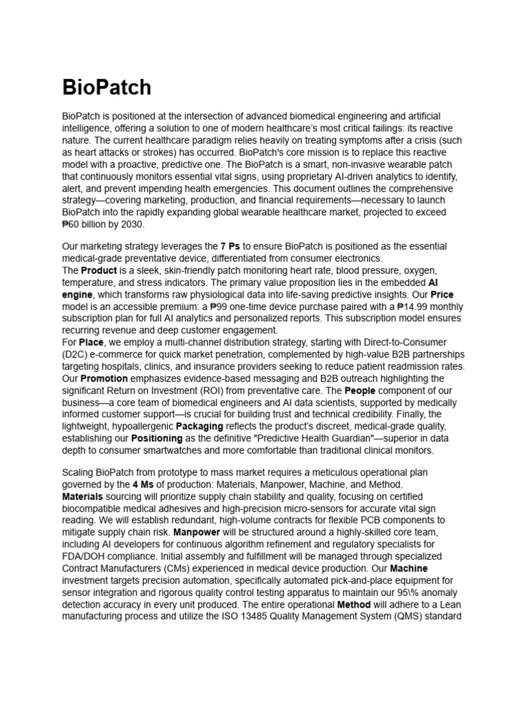 BioPatch Integrated Business Pitch - The Predictive... | PDF | Wearable ...