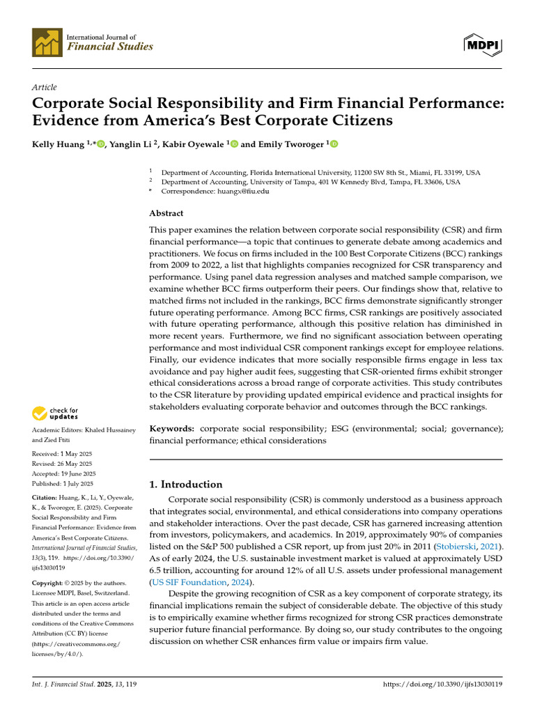 CSR Impact on Financial Performance | PDF | Corporate Social ...