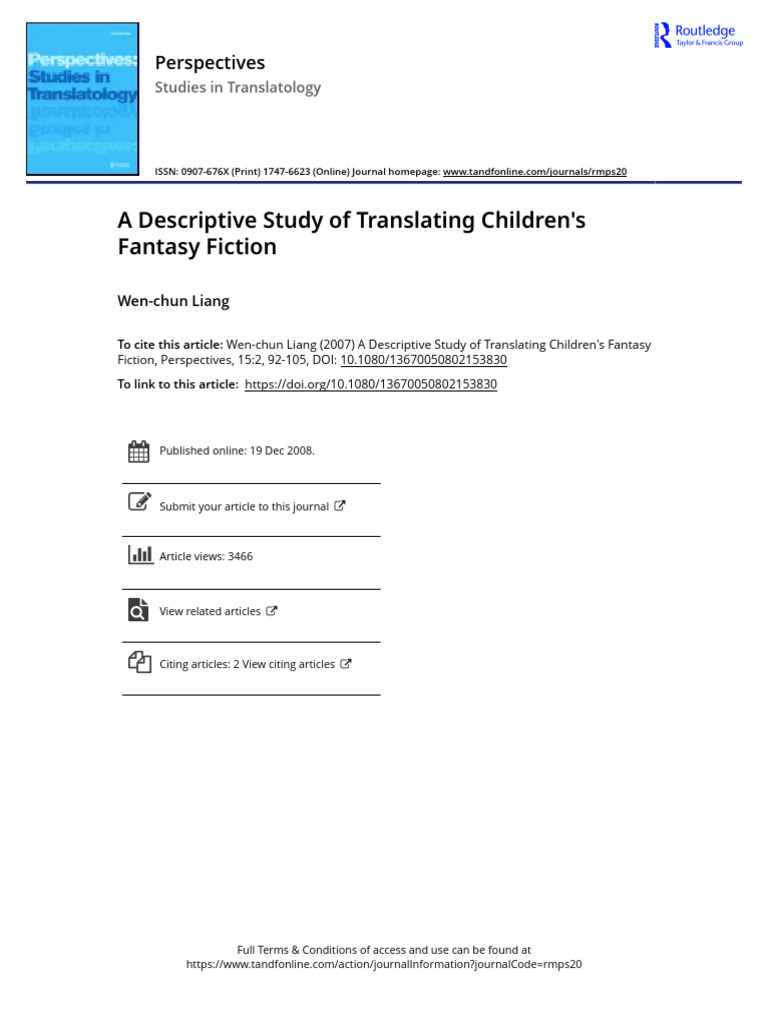 A Descriptive Study of Translating Children S Fantasy Fiction | PDF ...