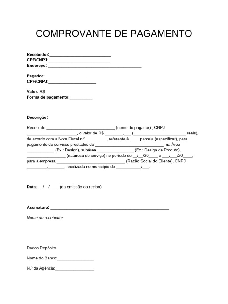 Modelo de Recibo Comprovante de Pagamento | PDF