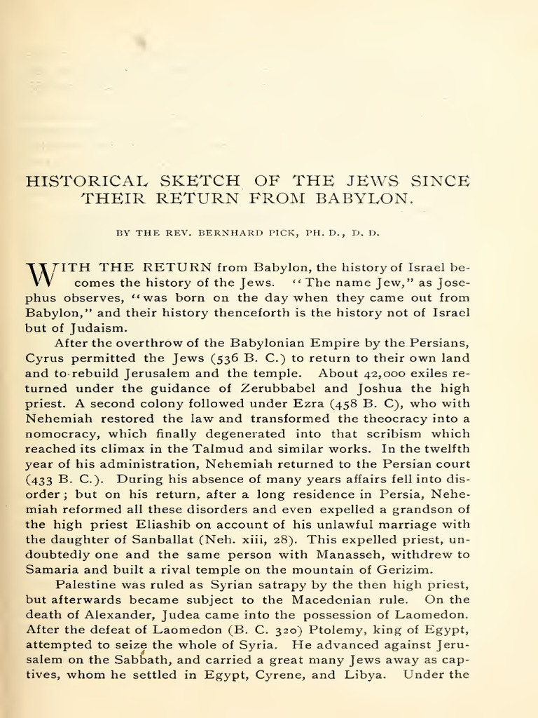 Historical Sketch of The Jews Since Their Return From Babylon. | PDF ...