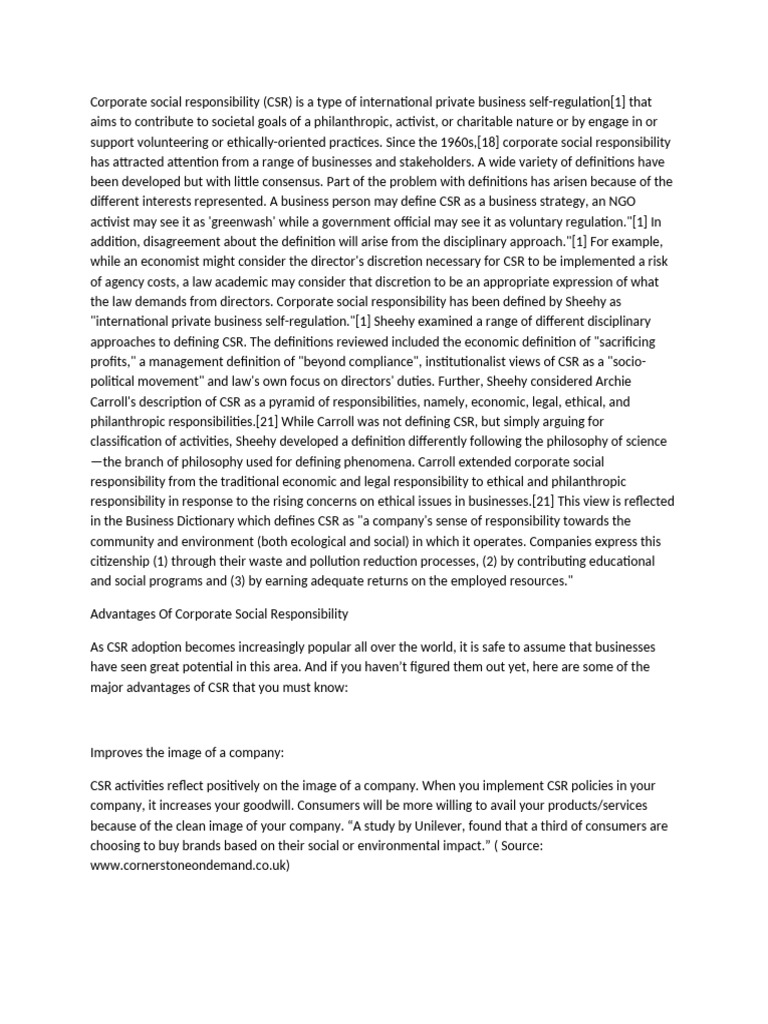 Benefits and Drawbacks of CSR | PDF | Corporate Social Responsibility ...