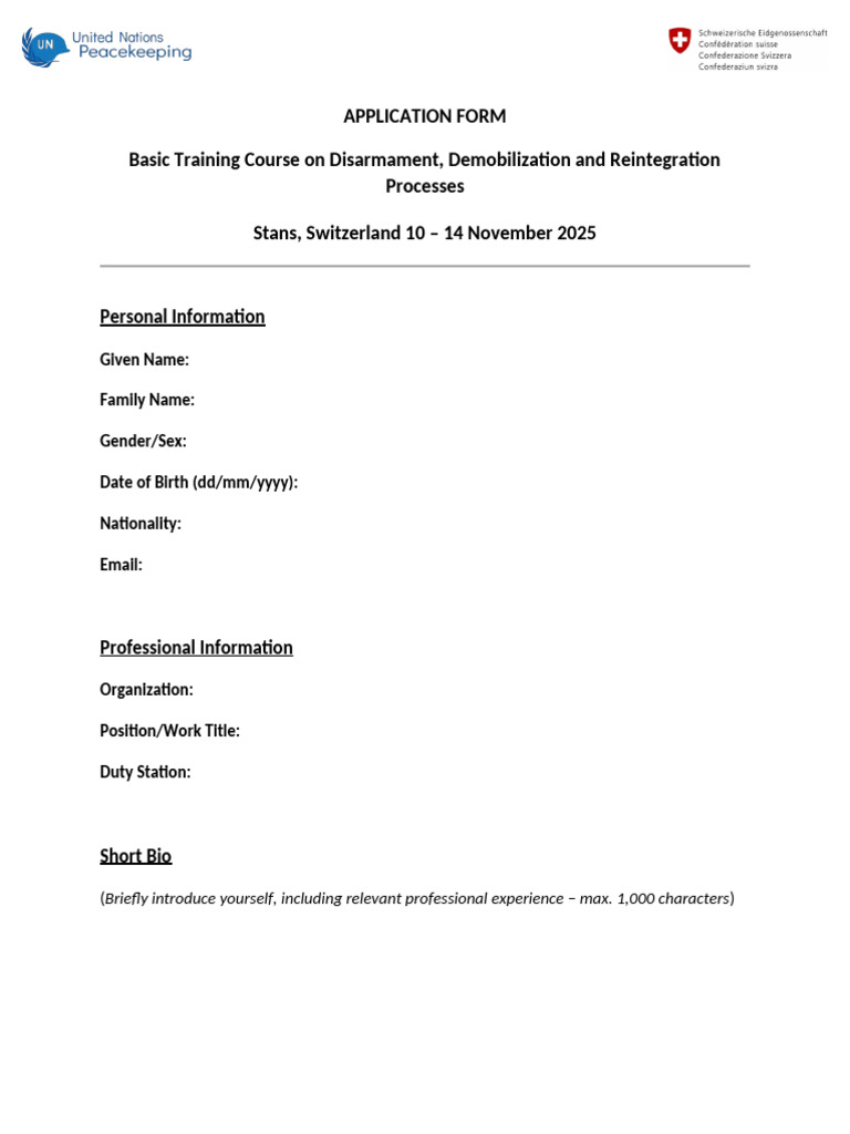 DDR Training Application Form | PDF