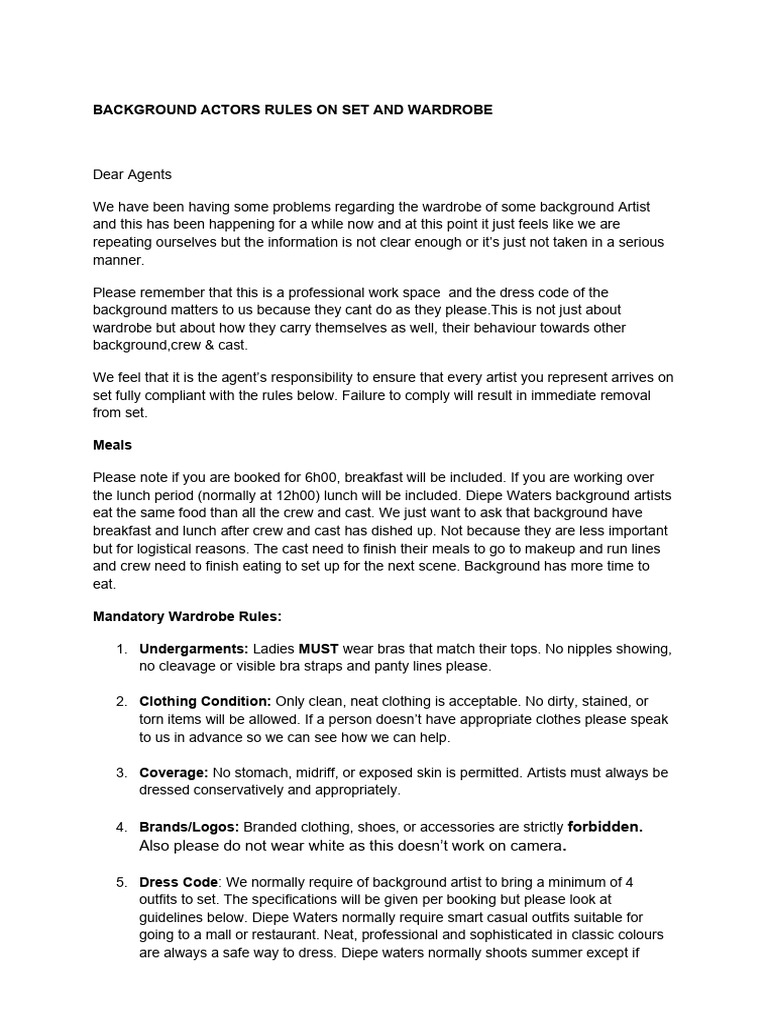 Mandatory Wardrobe Rules Strict Enforce | PDF | Lunch | Bra