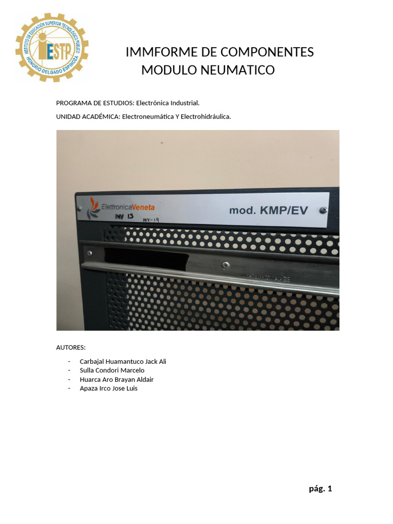 Informe sobre Módulo Neumático KMP/EV | PDF | Pistón | Presión