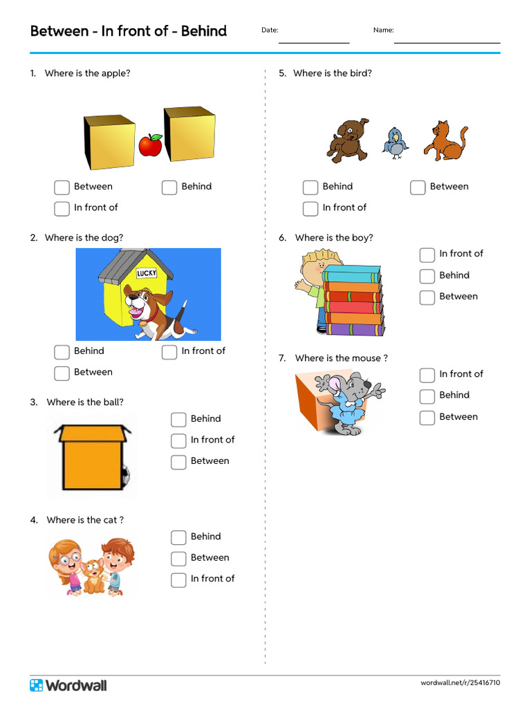 Between in Front of Behind Quiz | PDF